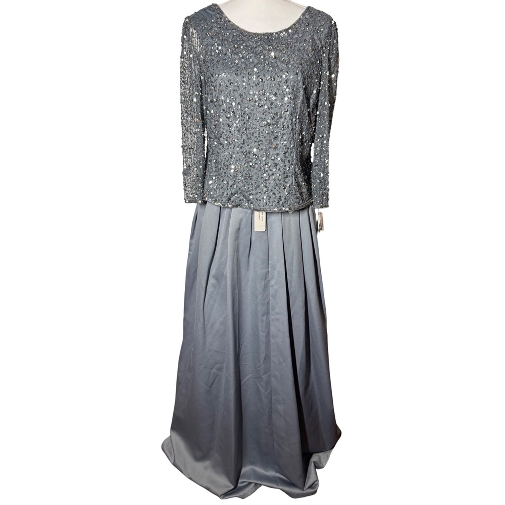 Patra Joanna Chen 2-Piece Sequin Beaded Gown Set 14 Pewter NWT Formal